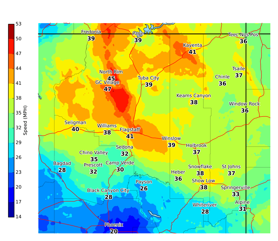 Maximum wind gusts on Oct. 9
